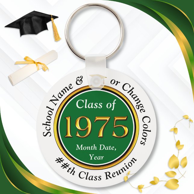Green and White, Class of 75 Reunion, Party Favors Keychain (Class of '75. 50th class reunion gift ideas. Cheap, Class of 1975, Class Reunion Keychains. 1975)