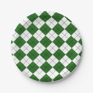 Green and White Classic Argyle Pattern Paper Plates