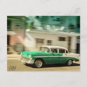Green and white classic car in Havana, Cuba Postcard
