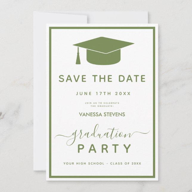 Green And White Classic Graduation Save the Date Invitation (Front)