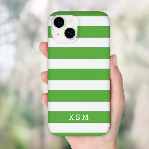 Green and White Classic Stripes Monogram Case_Mate iPhone 14 Case