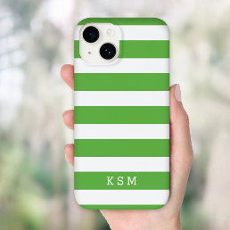 Green and White Classic Stripes Monogram Case-Mate iPhone 14 Case