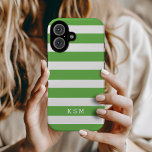 Green and White Classic Stripes Monogram iPhone 16 Case<br><div class="desc">Protect your phone in style with this classic preppy striped iPhone case, featuring a timeless stripe pattern and a personalized name or monogram for a sophisticated touch. Choose from a variety of colors and fonts to match your aesthetic, whether you prefer bold, pastel, or neutral tones. Designed for durability and...</div>