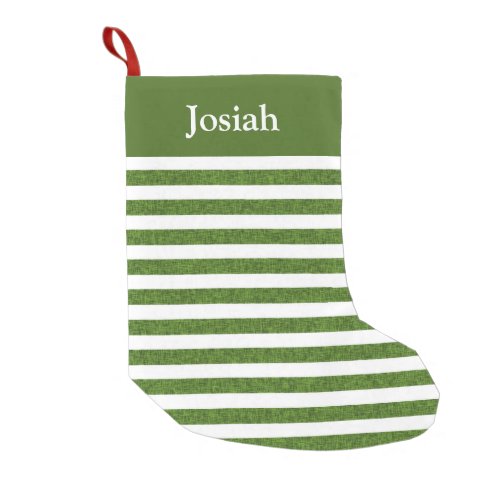 Green and White classic stripes name Small Christmas Stocking