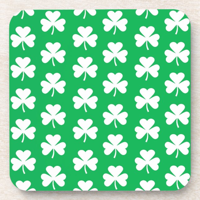 Green and White Clover Pattern Beverage Coaster (Front)