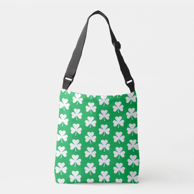 Green and White Clover Pattern Crossbody Bag (Front)