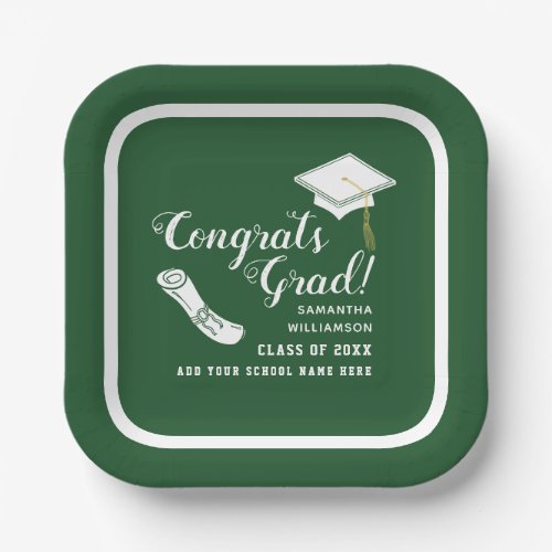 Green and White Congrats Grad Class of 2024 Paper Plates