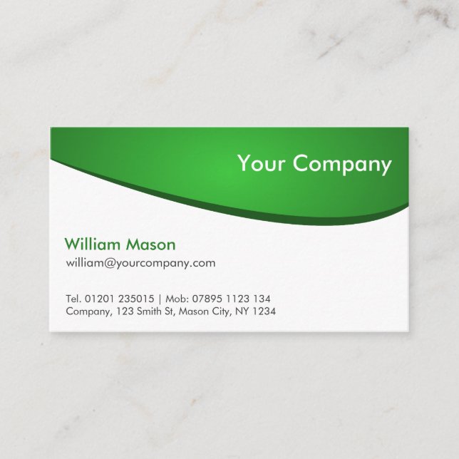 Green and White Curved, Professional Business Card (Front)