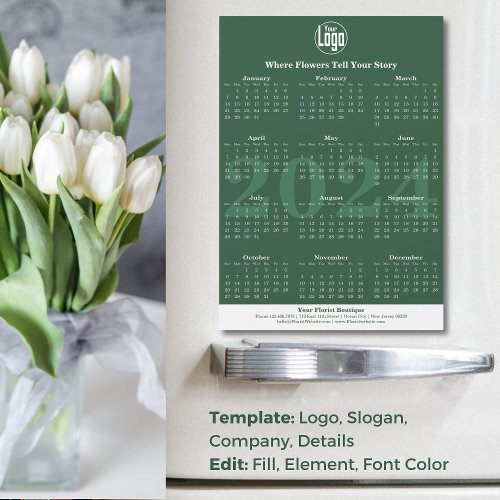 Green and White Custom Logo 2024 Calendar Magnet