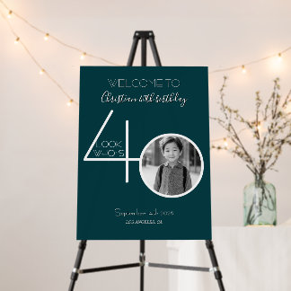 Green and White Custom Photo 40th Birthday Welcome Foam Board