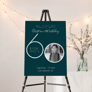 Green and White Custom Photo 60th Birthday Welcome Foam Board