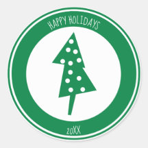 Green and White Custom Year Holiday Tree Sticker