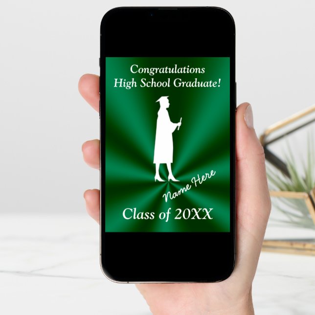 Green and White Customizable Graduation Cards (Front Digital)