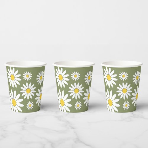 Green and White Daisy Paper Cups
