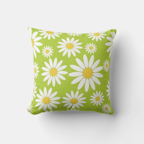 Green and White Daisy Throw Pillow