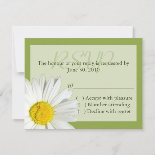 Green and  White Daisy Wedding RSVP Card