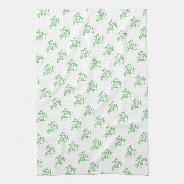 Green and White Dala Horses  Kitchen towel (Vertical)