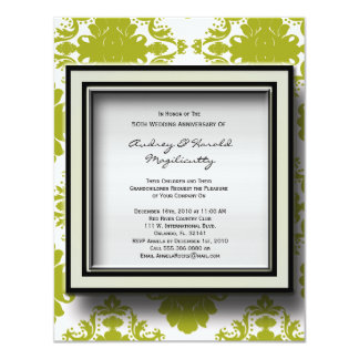 Green and White Damask Anniversary Party Invitatio Invitation