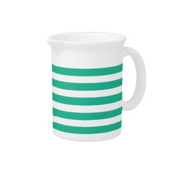 Green And White Deckchair Stripes Beverage Pitcher by beachcafe at Zazzle