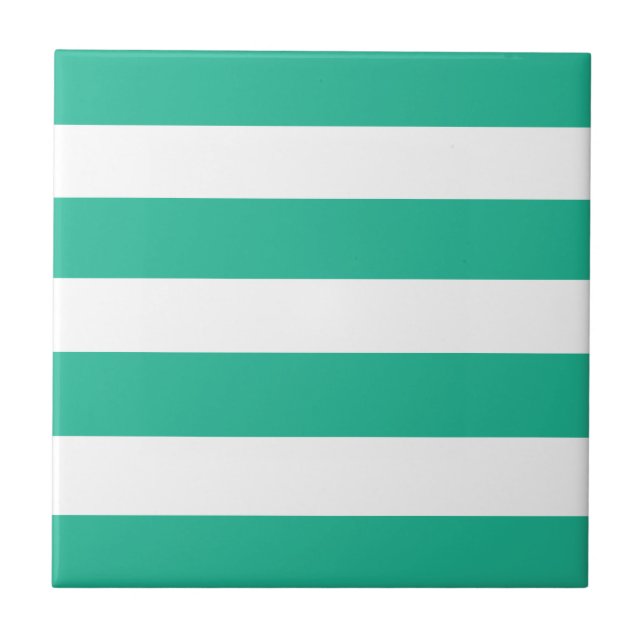 Green and White Deckchair Stripes Ceramic Tile (Front)