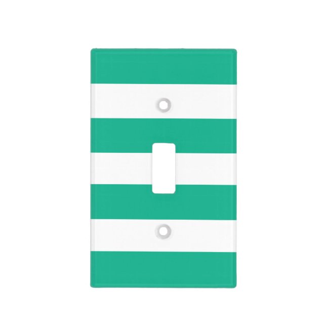Green and White Deckchair Stripes Light Switch Cover (Front)