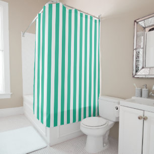 Green and White Deckchair Stripes Shower Curtain