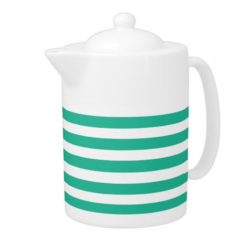Green and White Deckchair Stripes Teapot