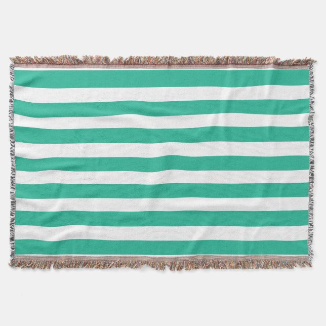 Green and White Deckchair Stripes Throw Blanket (Front)
