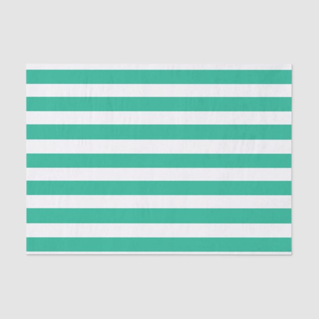 Green and White Deckchair Stripes Tissue Paper (Front)