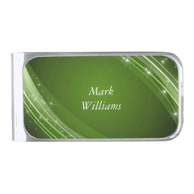 Green and White Decorative Money Clip (Front)