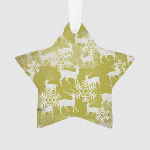 Green and White Deer Star Acrylic Ornament