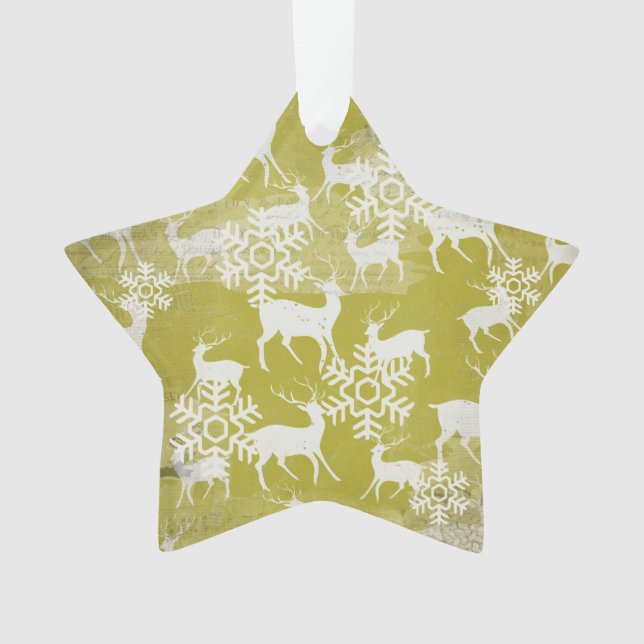 Green and White Deer Star Acrylic Ornament (Front)