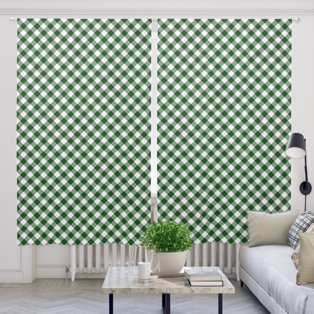 Green and White Diagonal Gingham Plaid Pattern Blackout Curtains (Living Room)