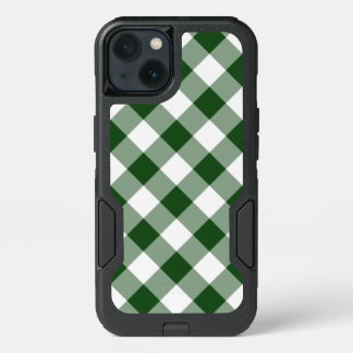 Green and White Diagonal Plaid iPhone 13 Case
