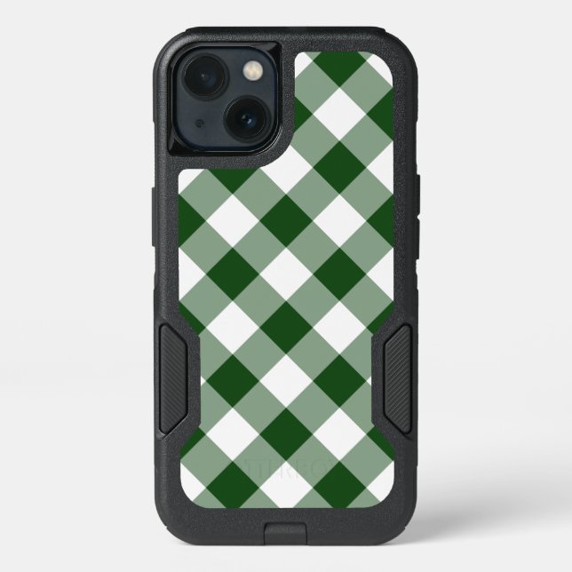 Green and White Diagonal Plaid Otterbox iPhone Case (Back)