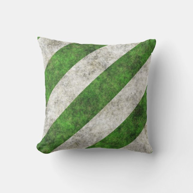 Green and White Diagonal Stripe Outdoor Pillow (Front)