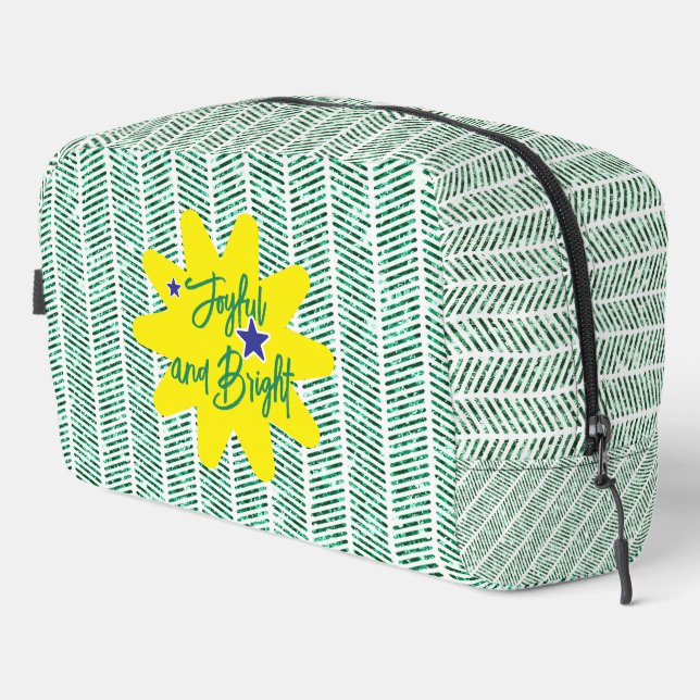 Green and White Diagonal Stripes Herringbone Dopp Kit (Right Corner)