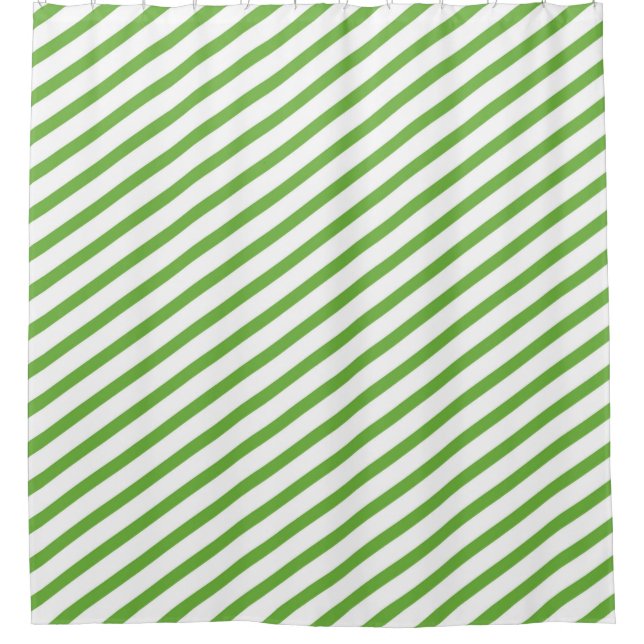 Green and White Diagonal Stripes Modern Shower Curtain (Front)