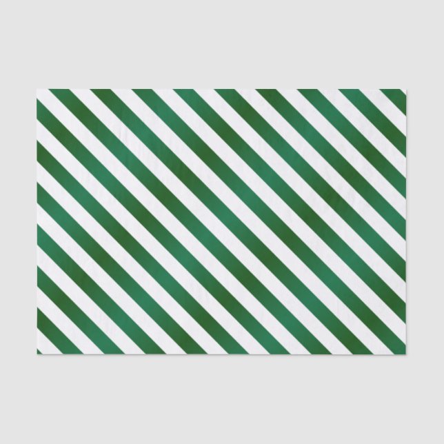Green and White Diagonal Stripes Tissue Paper (Front)