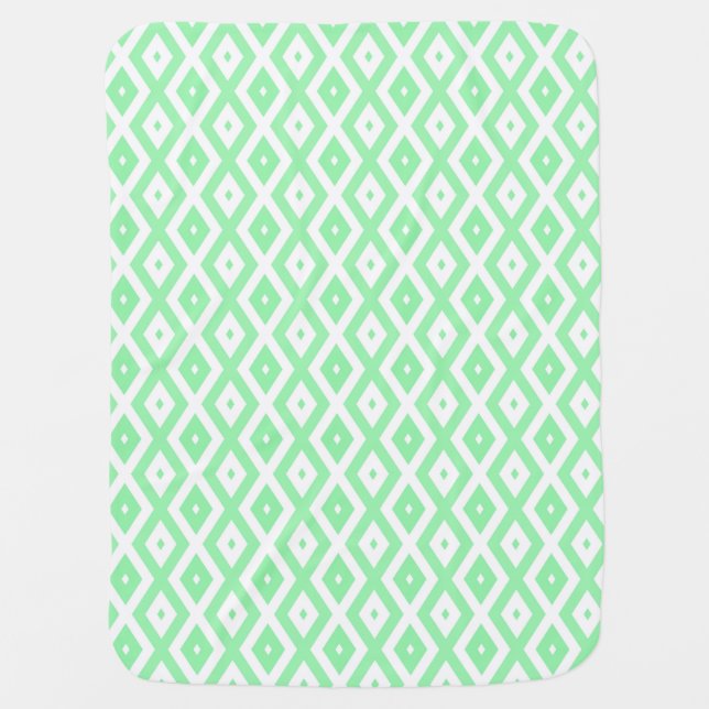 Green and white diamond pattern baby blanket (Front)