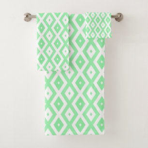 Green and white diamond pattern bath towel set