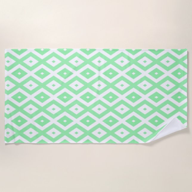 Green and white diamond pattern beach towel (Front)