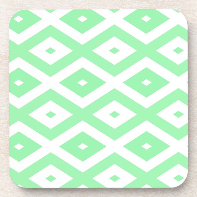 Green and white diamond pattern beverage coaster (Front)