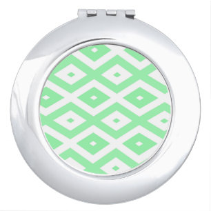 Green and white diamond pattern compact mirror