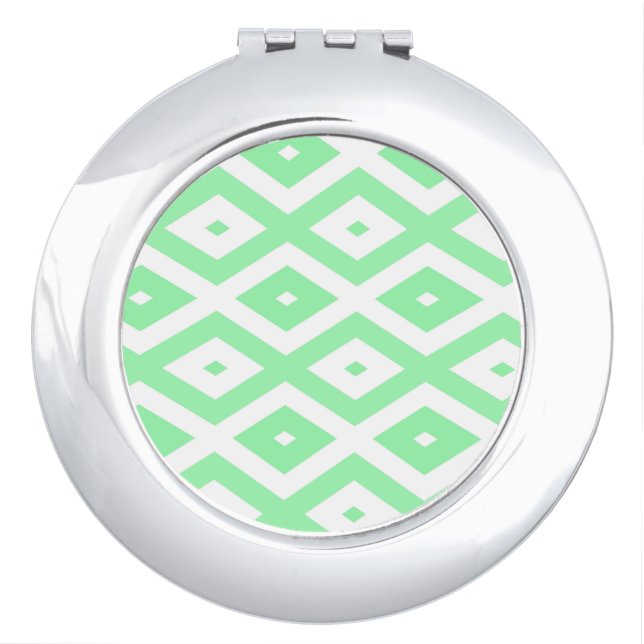 Green and white diamond pattern compact mirror (Front)