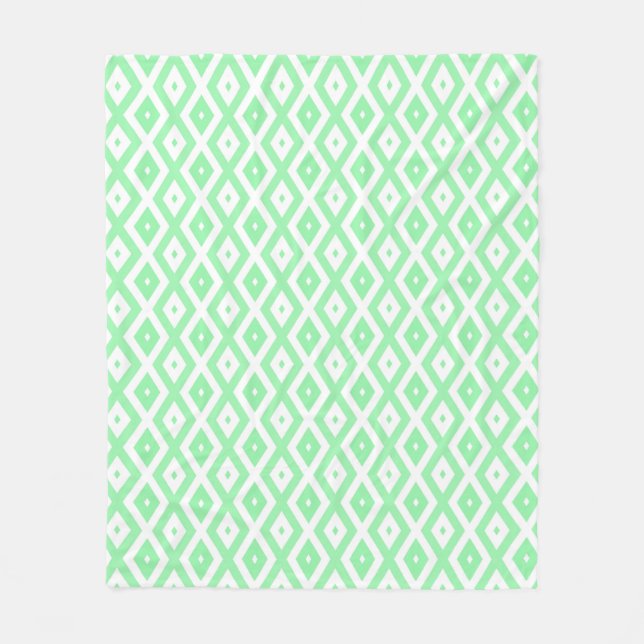 Green and white diamond pattern fleece blanket (Front)