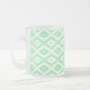 Green and white diamond pattern frosted glass coffee mug