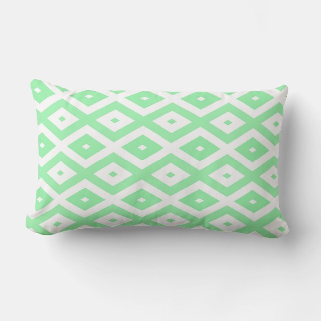 Green and white diamond pattern lumbar pillow (Front)