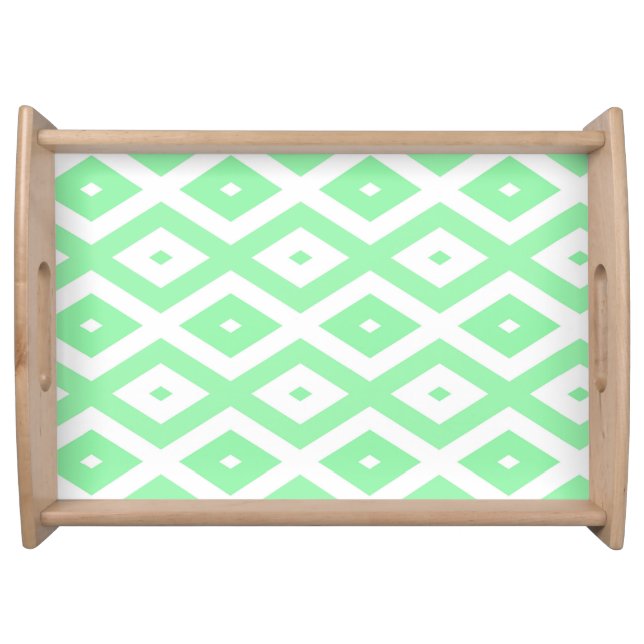 Green and white diamond pattern serving tray (Front)