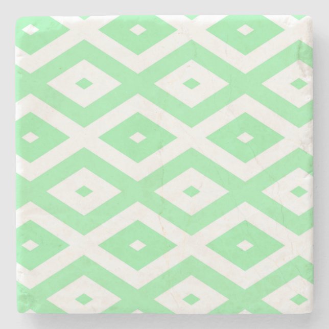 Green and white diamond pattern stone coaster (Front)